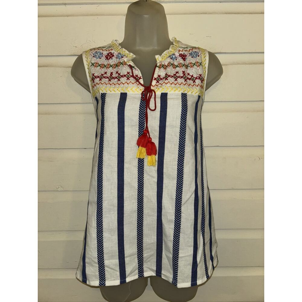 NWT Rocks & Indigo 100% Cotton Embroidered Sleeveless Top Size M
